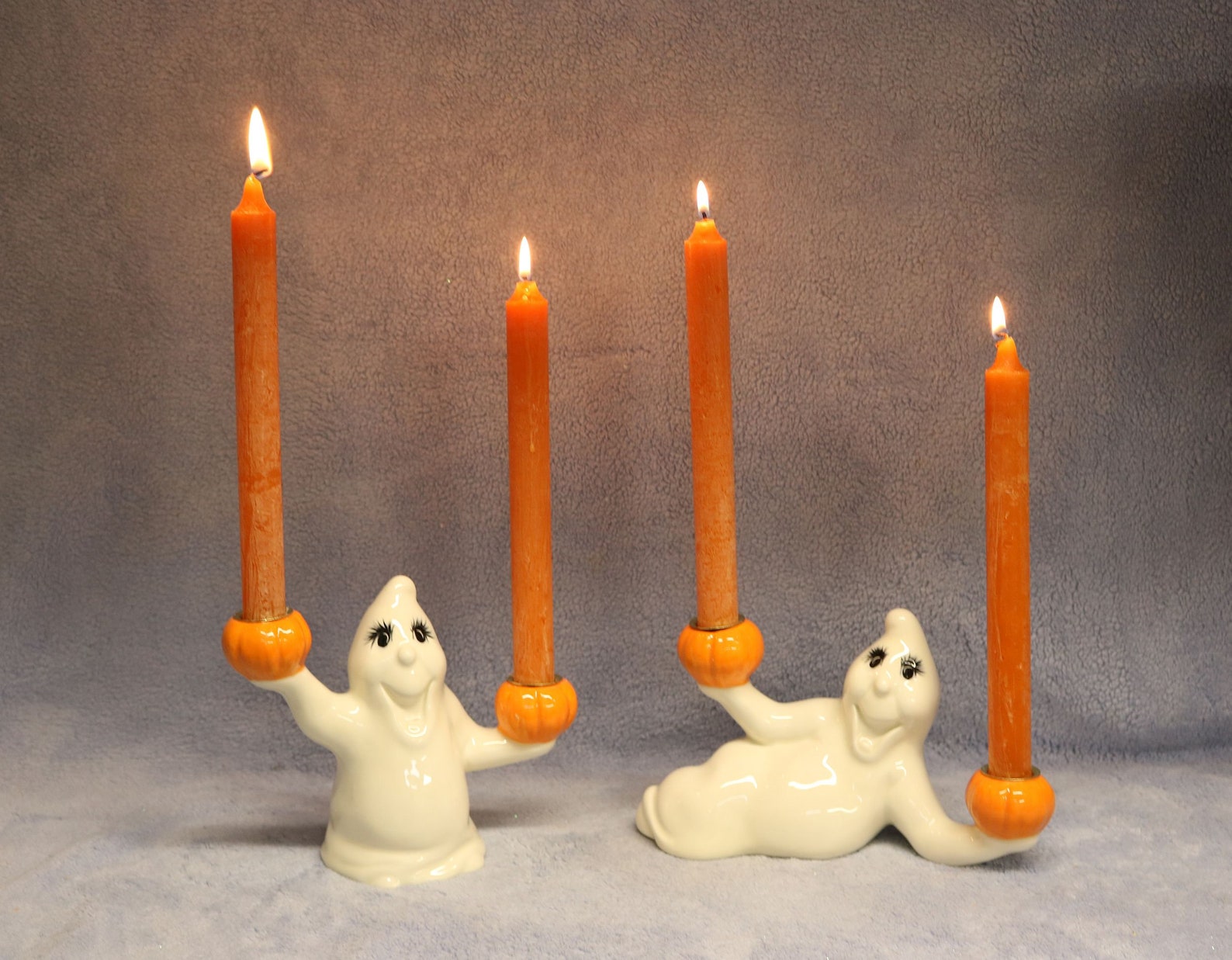 Ceramic Ghost Candle Holders Ghost and Pumpkin Candleholders Etsy