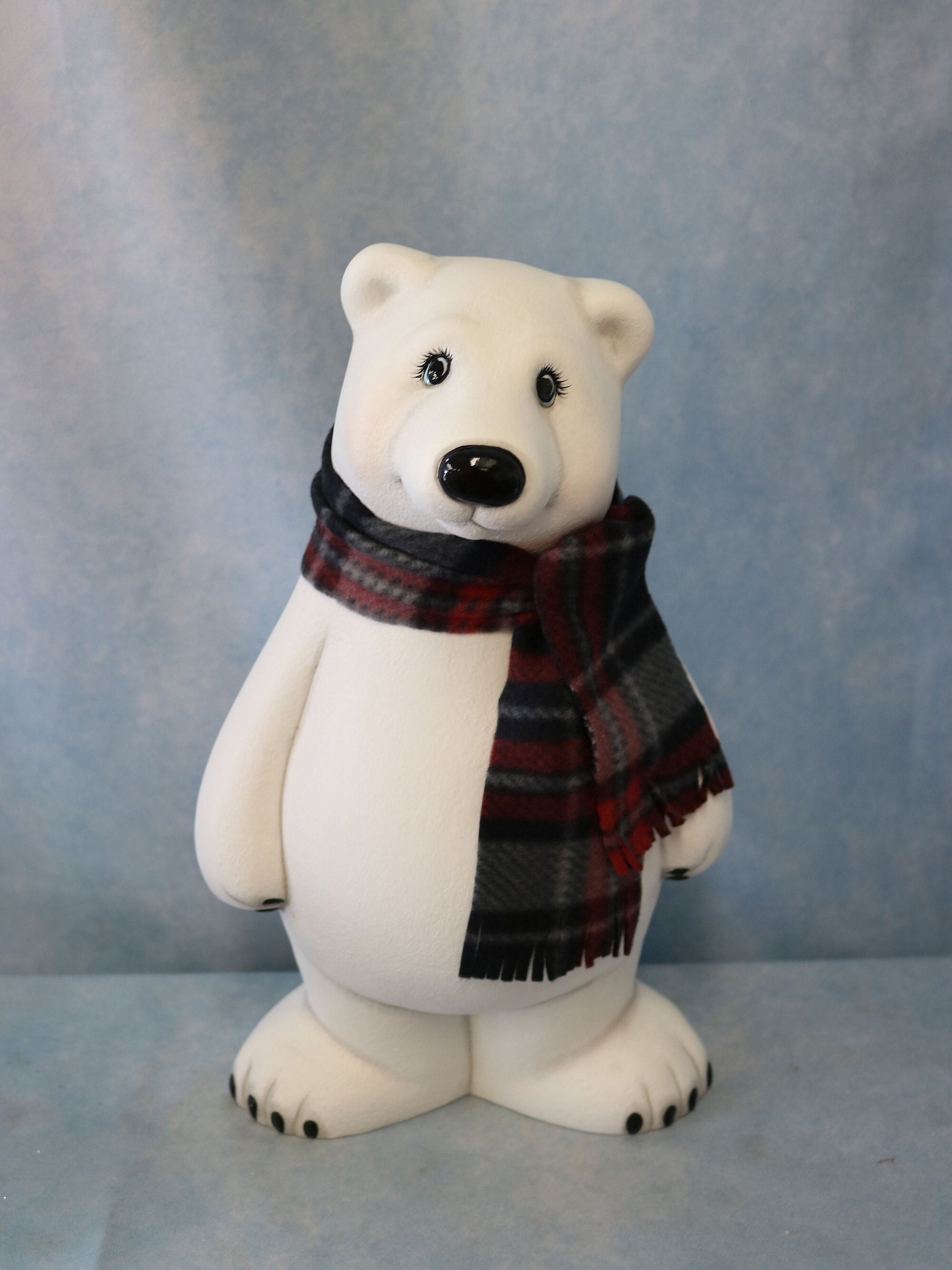 Hand-painted Ceramic Polar Bear With Red Plaid Scarf - Etsy