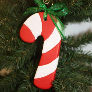 Hand painted Ceramic Candy Cane Ornament with Red and White Stripes image 1