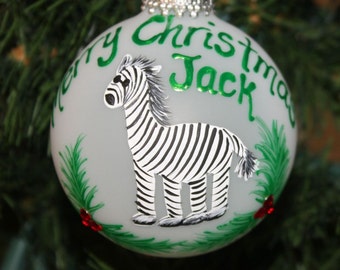 Zebra Personalized Ornament, hand painted zebra ornament, custom ornament, personalized gift, Christmas Decoration