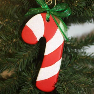 Hand painted Ceramic Candy Cane Ornament with Red and White Stripes image 2