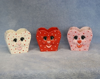 Polka Dot Heart Vase, Ceramic Heart Candy Dish, Heart Gift Idea, Heart Gift for Valentine, Red Heart, Pink Heart Ceramic, Decorative Heart