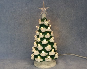 Ceramic Tree with Lights, Lighted Christmas Tree, Tree with Snow Covered Base, Tree with Clear Lights, Hand Painted Lighted Tree, Tree Gift