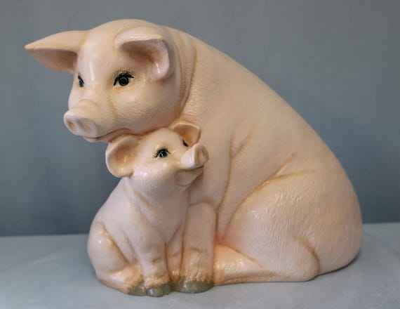 手描きの陶器製豚の置物：母豚と子豚 - Etsy 日本