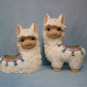 Hand Painted Ceramic Llama Planter Set: Spring Home Decor