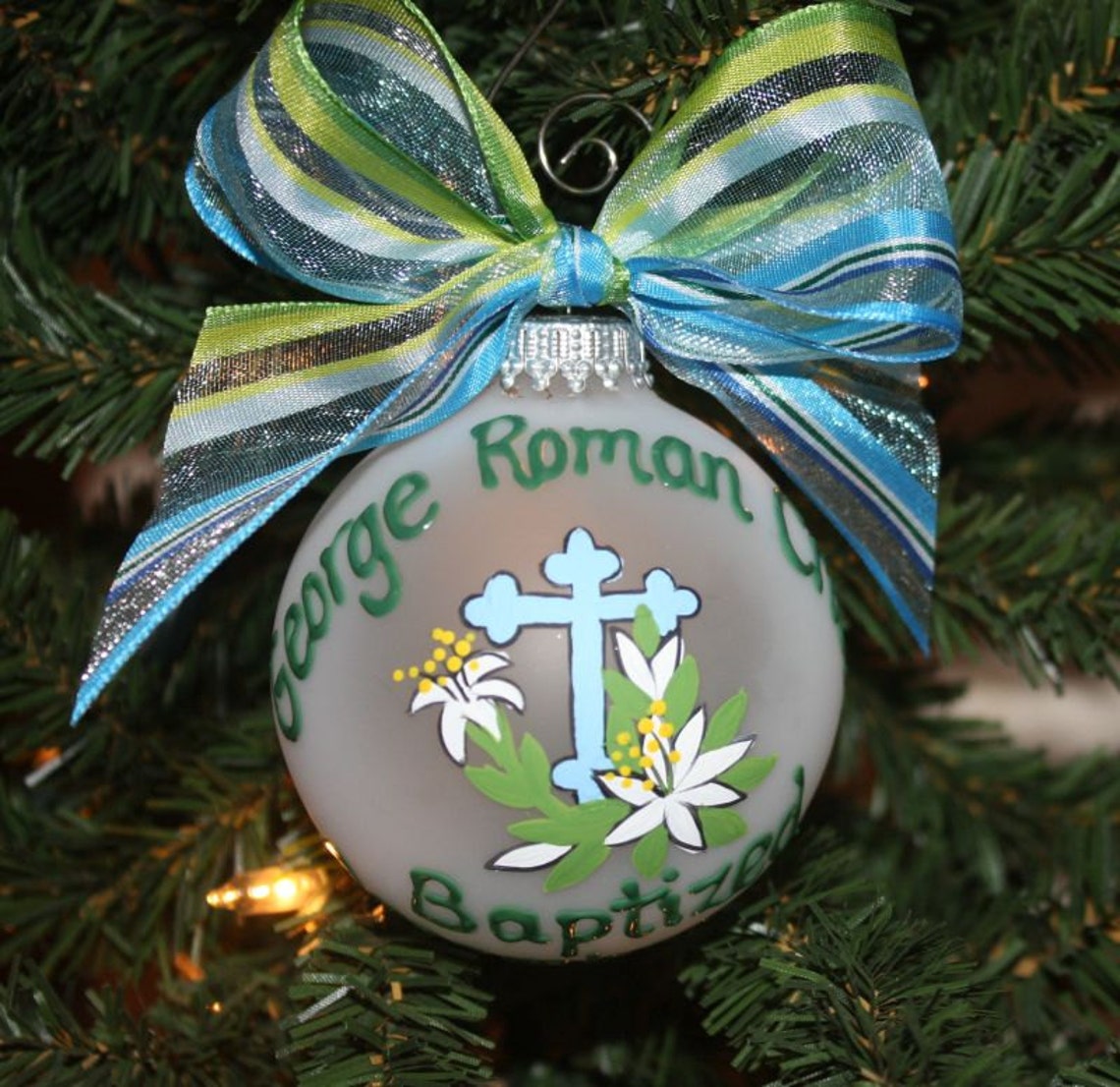 Baptism Cross Ornament Custom Baptism Ornament Baptismal Etsy