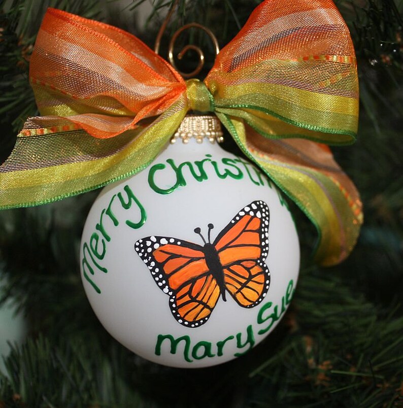 Monarch Butterfly Ornament, Personalized ornament, Hand painted made to order Yellow Orange and black Butterfly ornament image 3
