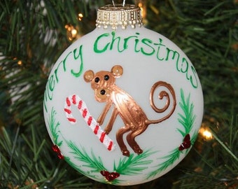 Monkey ornament, Handpainted ornament, Monkey Personalized Ornament - Made to Order monkey, Christmas decoration