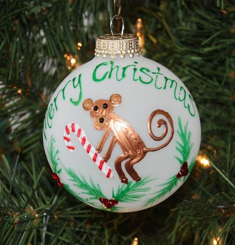 Monkey Ornament Handpainted Ornament Monkey Personalized Etsy