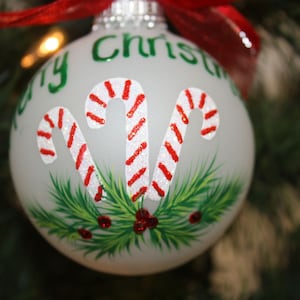 Christmas Candy Cane Personalized Ornament, hand painted candy cane ornament, custom Christmas ornament