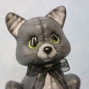 Ceramic Black Cat Softy, Black Cat Decoration, Ceramic Kitty Cat, Hand Painted Cat, Vintage Kimple Softee Cat, Halloween Decoration Cat Gift image 2