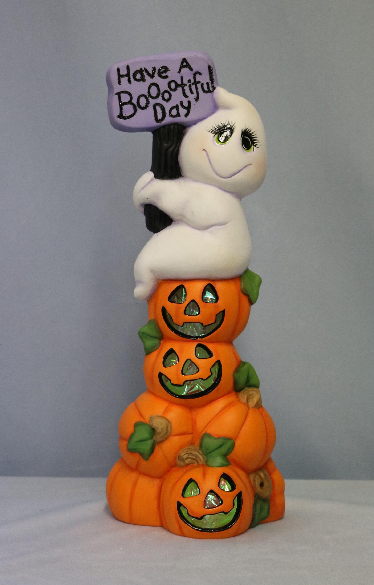 Halloween Ghost Ceramic, Pumpkin Stack Ghost Decoration, Ghost Holding ...