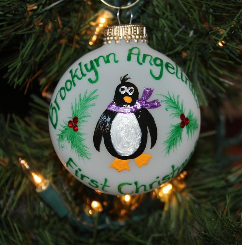 Penguin Ornament Hand Painted Penguin Penguin Personalized Etsy