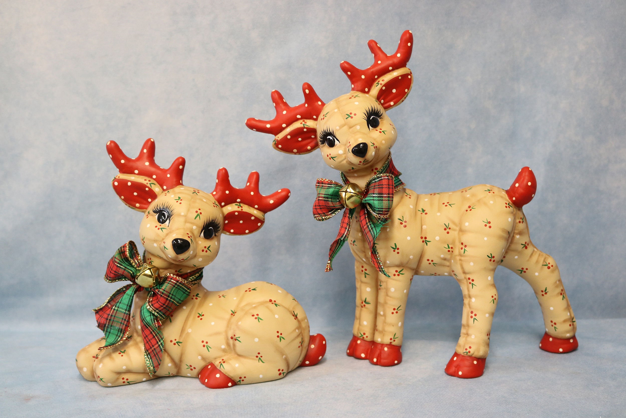 Ceramic Christmas Reindeer, Hand Painted Laying Reindeer, Kimple