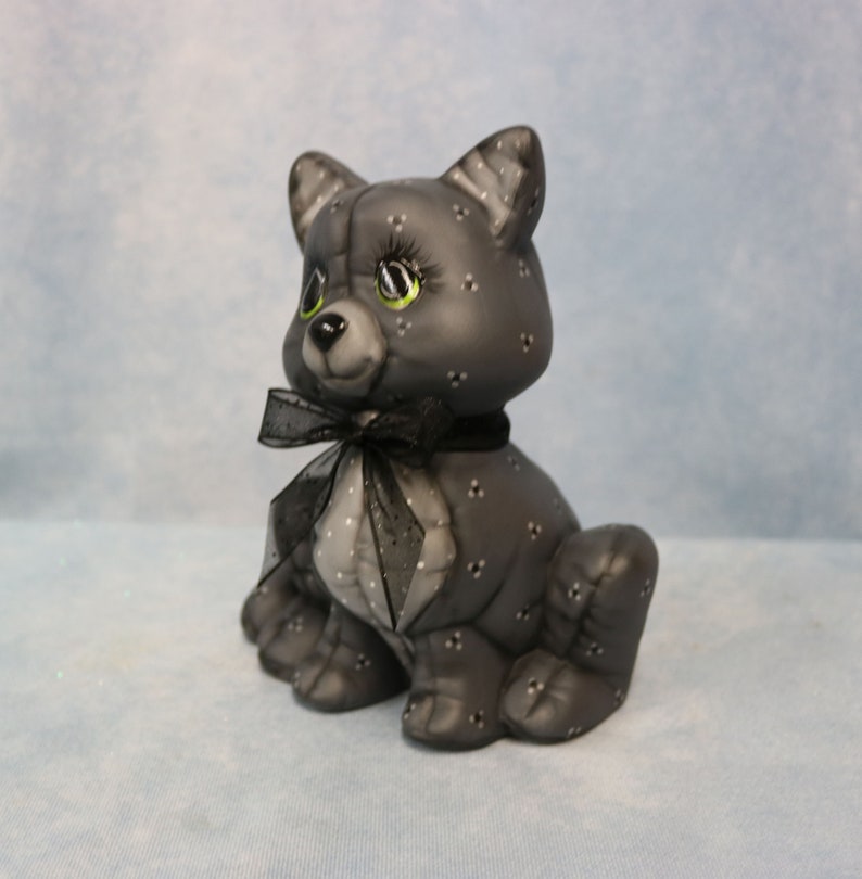 Ceramic Black Cat Softy, Black Cat Decoration, Ceramic Kitty Cat, Hand Painted Cat, Vintage Kimple Softee Cat, Halloween Decoration Cat Gift image 4