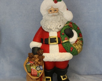 Ceramic Santa Claus, Hand painted Santa Claus ceramic, decorative Santa, Christmas Santa Decoration, OOAK Santa, Santa with his bag of toys