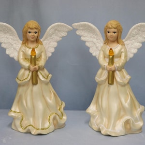 Ceramic Angel with Lighted Candle, Angel with Sparkling Wings, Hand Painted Angel, Keepsake Angel Gift, Angel Home Decor, Angel Gift Idea