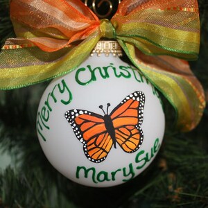 Monarch Butterfly Ornament, Personalized ornament, Hand painted made to order Yellow Orange and black Butterfly ornament image 5