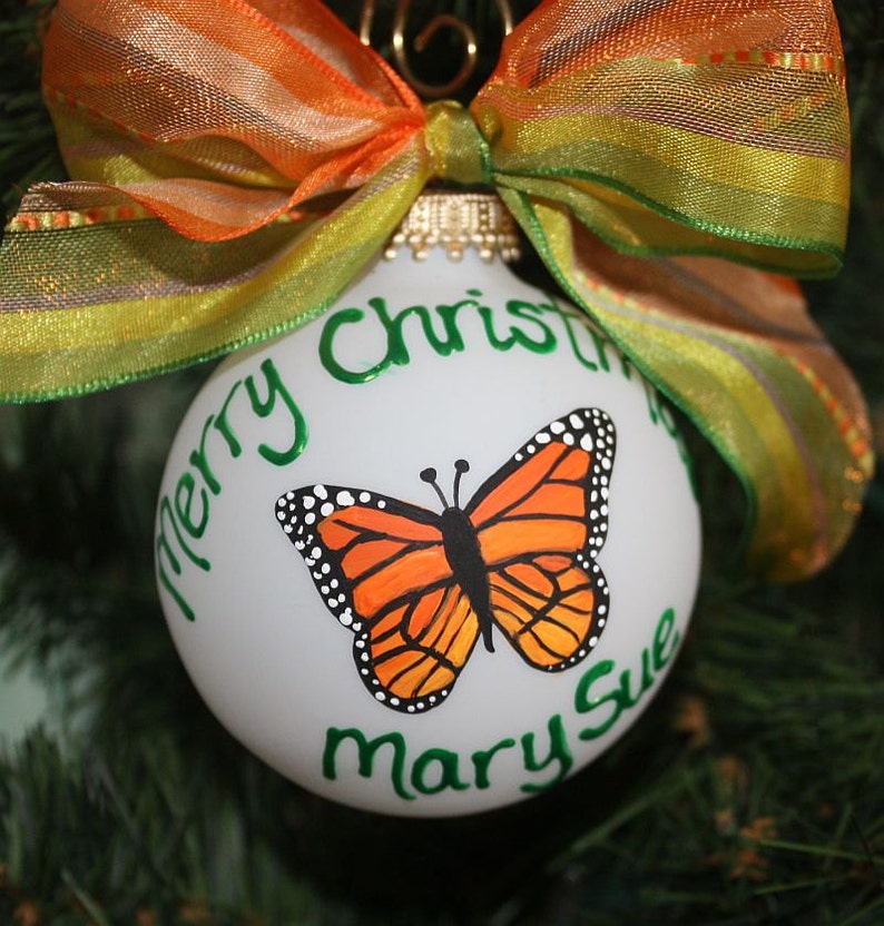 Monarch Butterfly Ornament, Personalized ornament, Hand painted made to order Yellow Orange and black Butterfly ornament image 5