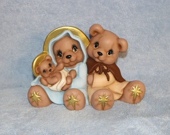 Nativity bears, collectible Bear Nativity, Hand painted Nativity Bear decoration, keepsake bear gift, Christmas bears, Mary Joseph and Jesus