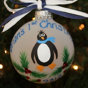 Hand-Painted Penguin Ornament: Personalized Christmas Decoration