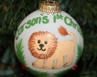 Lion Personalized Ornament, Hand painted lion ornament, lion custom ornament, made to order ornament