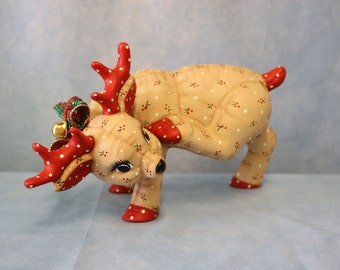 Christmas Reindeer Scratching, hand painted reindeer, softy deer, stuffed deer, Christmas deer, Ceramic reindeer, vintage Kimple deer