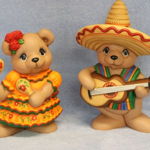 Hispanic Bear Set, Ceramic Bear Set, Hand-painted Mexican Bears, collectible bears, Hispanic bear set, colorful bear set