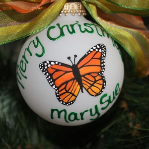 Monarch Butterfly Ornament, Personalized ornament, Hand painted made to order Yellow Orange and black Butterfly ornament image 4