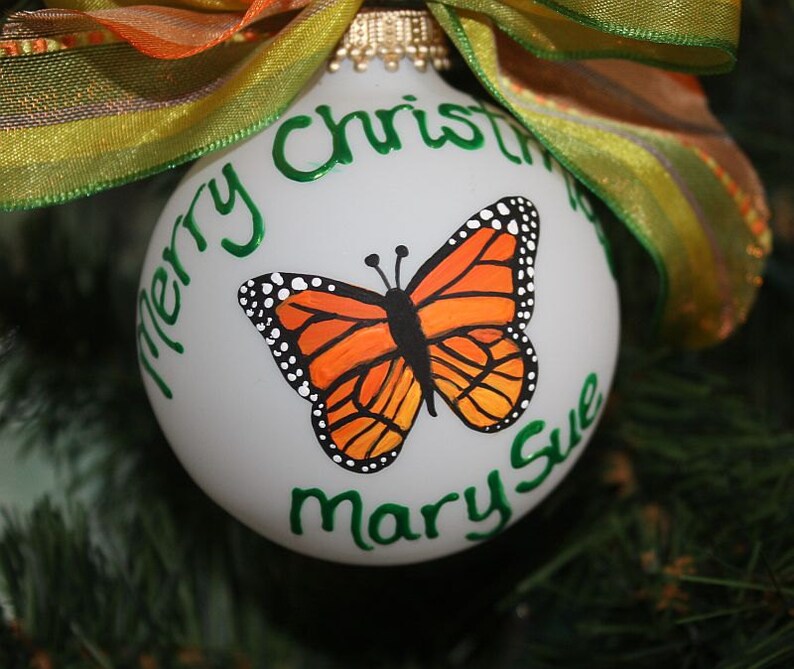 Monarch Butterfly Ornament, Personalized ornament, Hand painted made to order Yellow Orange and black Butterfly ornament image 4