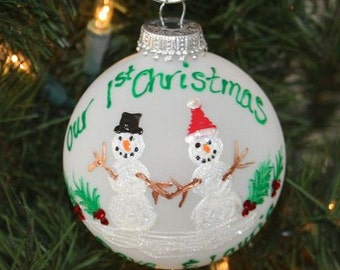 Snowman couple ornament, First Christmas Together Snowman Personalized Ornament, Custom snowman ornament