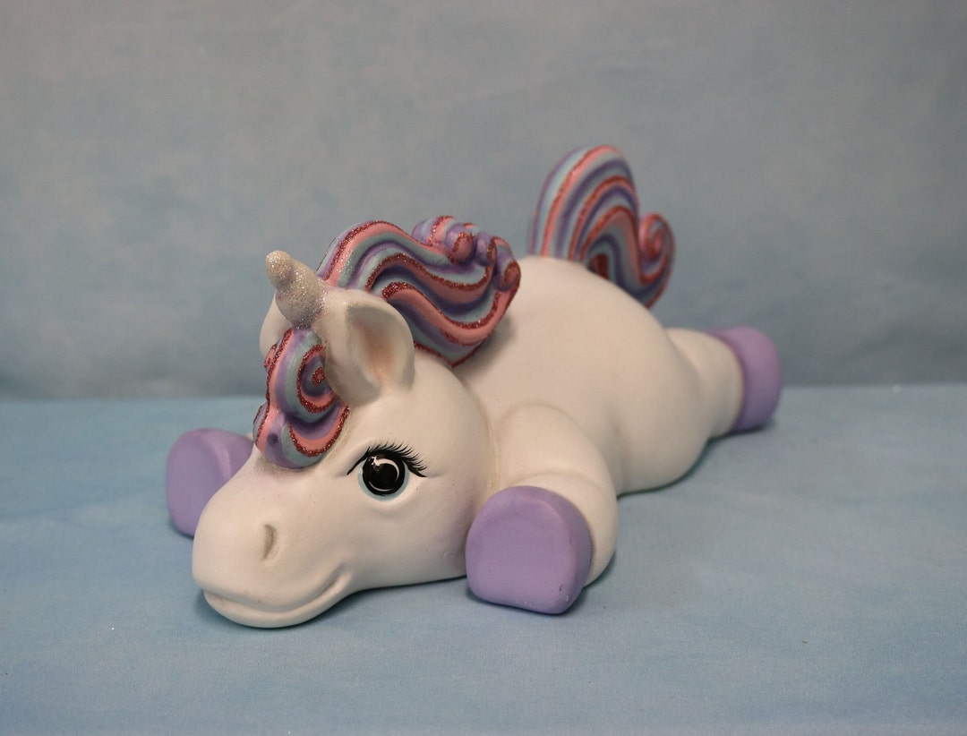 Hand Painted Ceramic Unicorn; Sploot Style With Sparkle Mane, Keepsake ...