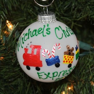Personalized Christmas Train Ornament: Hand-Painted Keepsake