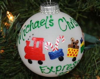 Personalized Train Ornament, Christmas Express Choo Choo Train, Train hand painted ornament, Christmas decoration