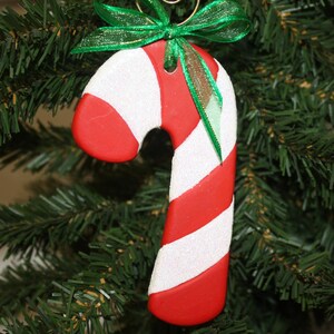 Hand painted Ceramic Candy Cane Ornament with Red and White Stripes image 4