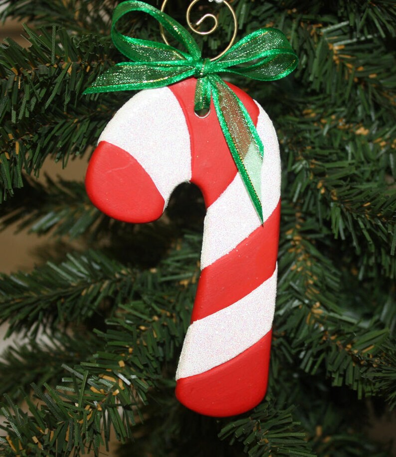 Hand painted Ceramic Candy Cane Ornament with Red and White Stripes image 4