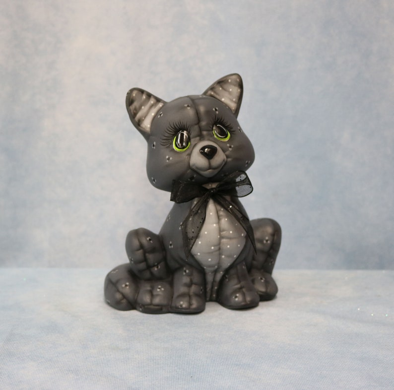 Ceramic Black Cat Softy, Black Cat Decoration, Ceramic Kitty Cat, Hand Painted Cat, Vintage Kimple Softee Cat, Halloween Decoration Cat Gift image 6