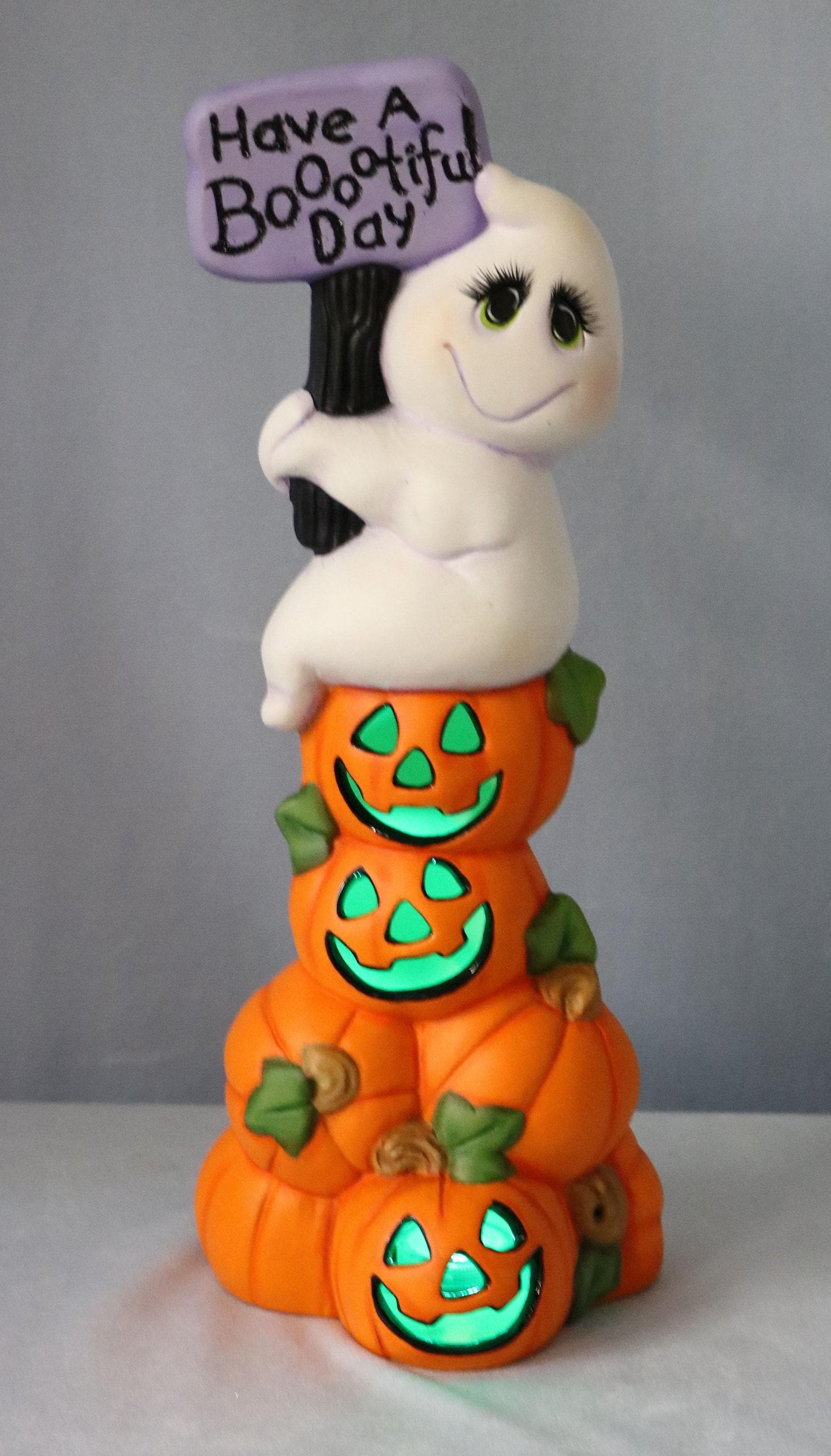 Halloween Ghost Ceramic, Pumpkin Stack Ghost Decoration, Ghost Holding ...