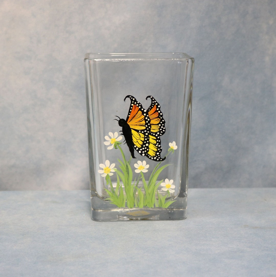 Monarch Butterfly Vase Hand Painted Monarch Glass Vase Etsy