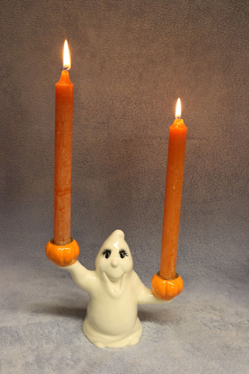 Ceramic Ghost Candle Holders Ghost and Pumpkin Candleholders Etsy