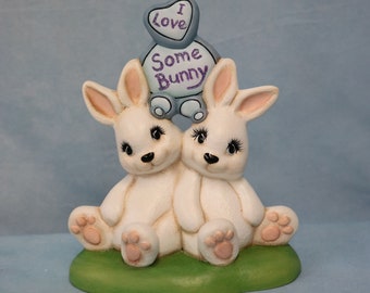 Ceramic Cuddle Bunnies, I Love Some Bunny Sign, Decorative Spring Sign, Easter Bunny Sign, Spring Home Decor, White Ceramic Rabbit Gift