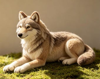 Handmade Felt Wolf Sleeping, Mini Wolf Ornament, Woodland Nursery Decor, Soft Animal Figurine, Gift for Kids & Adults