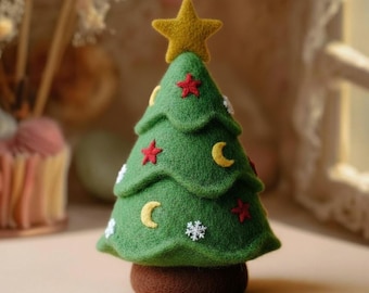 Handmade Felt Christmas Tree with Cute Bunny Topper | Needle Felt Xmas Decor | Soft Wool Tree Ornament | Winter Holiday Decoration Gift