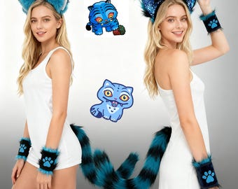 Kpop Derpy Tiger Cosplay Set, Ear, Tail & Paw 3-Piece Set, Kpop Demon Hunter Inspired Accessories, Anime Cosplay Kit, Halloween Outfit