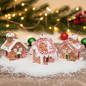 Handmade Christmas Gingerbread House Clay Ornament, Holiday Table Decoration, Cute Polymer Clay Xmas Home Decor Gift, cute Christmas gift
