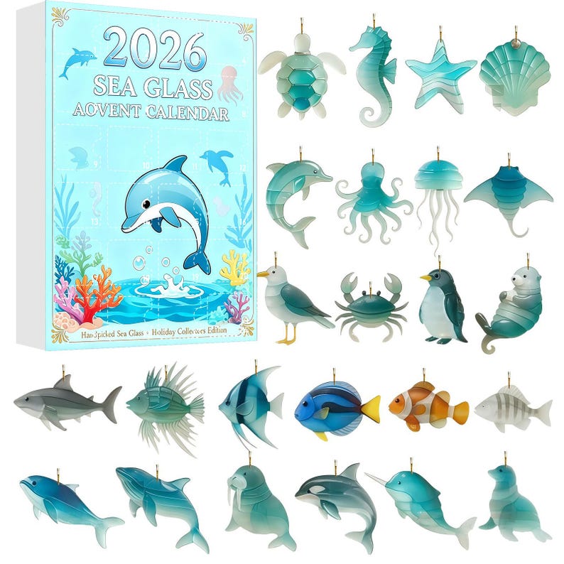 Ocean Sea Life Advent Calendar 2026, 24 Collectible Acrylic Ornaments ...