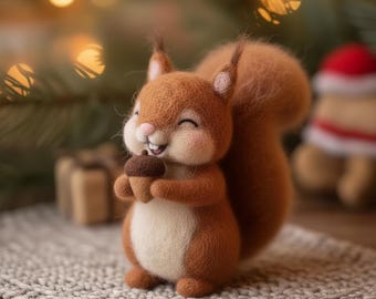 Handmade Felt Squirrel Plush | Needle Felted Woodland Animal | Wool Sculpture Decor | Mini Forest Creature Gift for Nature & Animal Lovers