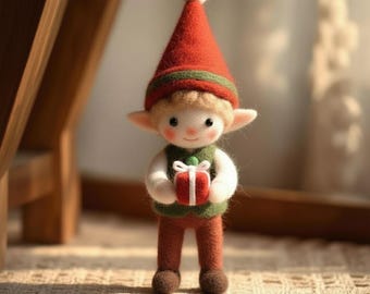 Handmade Felt Christmas Elf Doll • Needle Felted Holiday Decoration • Cute Wool Elf Ornament • Nordic Xmas Miniature Gift • Winter Décor