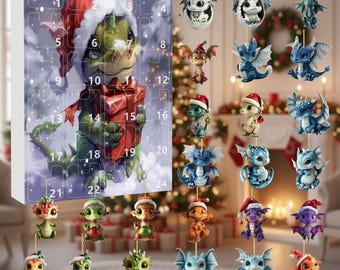 Fantasy Dragon Advent Calendar | 24 2D Acrylic Dragons | Christmas Countdown Box | Cute Dragon Gift for Kids & Fantasy Fans | Christmas Gift