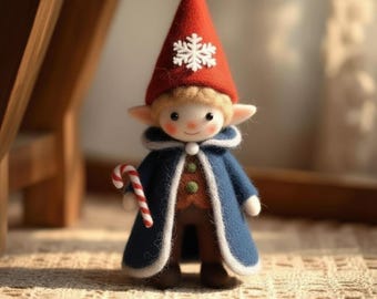 Wool Felt Christmas Elf Figurine • Handmade Holiday Décor • Needle Felted Elf with Santa Hat • Winter Miniature Gift • Cozy Xmas Ornament